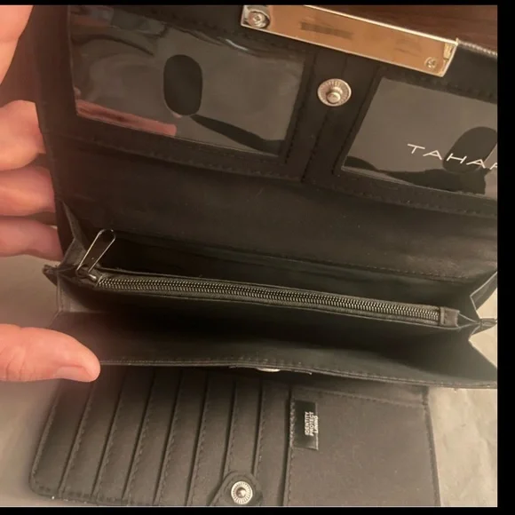 Tahari Black With Pink And Blue  Eiffel Tower Logos Wallet - Picture 4 of 6